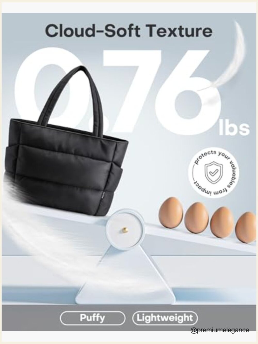 Quilted Puffer Tote Bag Multi-Pocket Lightweight Work Travel Gym - Picture 3 of 7